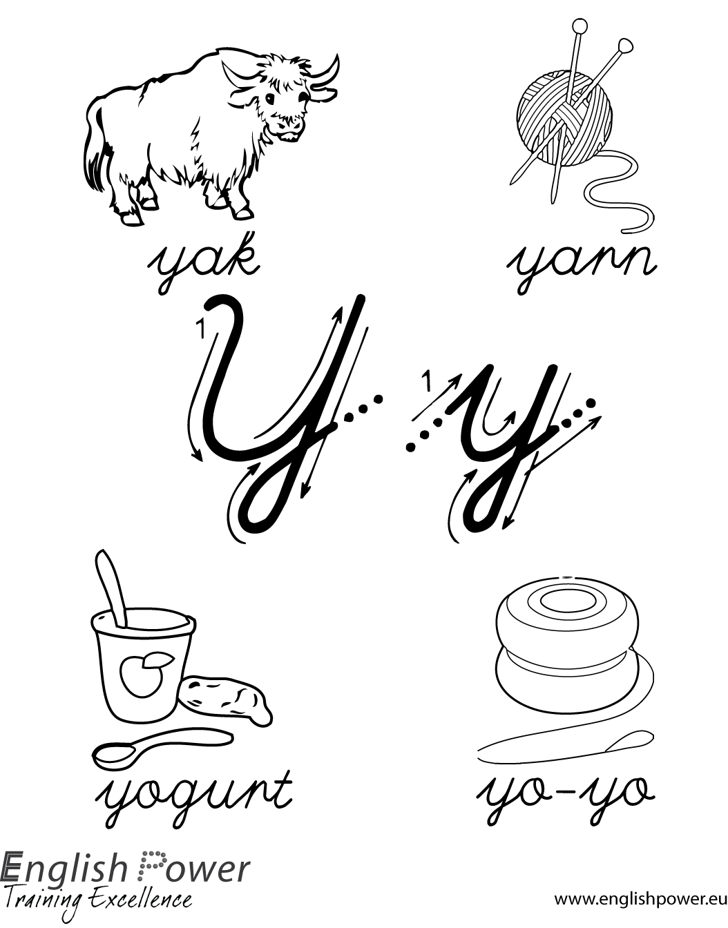 Colouring in page Letter Y for kids
