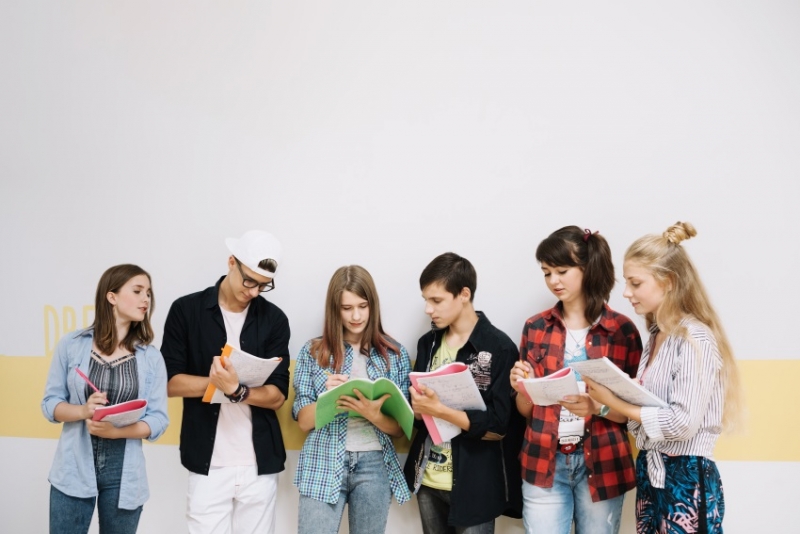 Students checking their homework