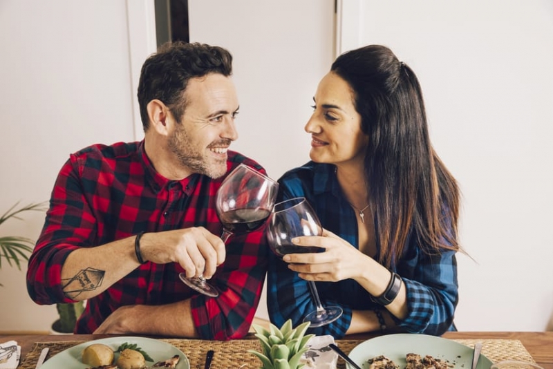 Couple having dinner with wine