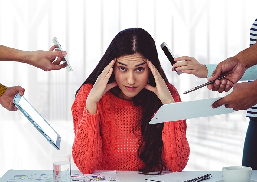 A woman stressed at work